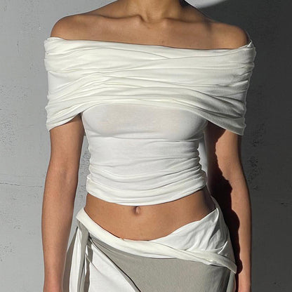 American Women Can Wear Solid Color Off-shoulder Slim Bottoming Short Top
