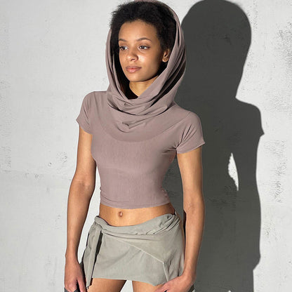 American Women Can Wear Solid Color Off-shoulder Slim Bottoming Short Top