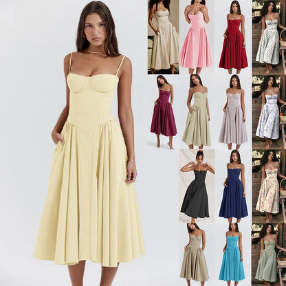 【2025 Summer Collection】French Chic Knee-Length Dress | Solid/Floral/Checkered Multi-Patterns Elegant Mid-length Dress for Women