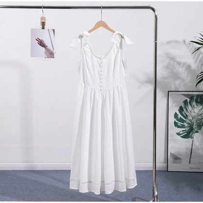 Fashion Woman Solid Bow A-line Dresses Ankle-length Sleeveless Backless Elegant Robes Swish Evening Party Bandage Slim Vestido