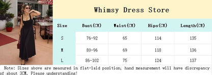 Black A-line Women's Long Dress Elegant Square Neck Pleated Sleeveless Sling Maxi Dresses 2025 Summer Lady Vacation Party Robes