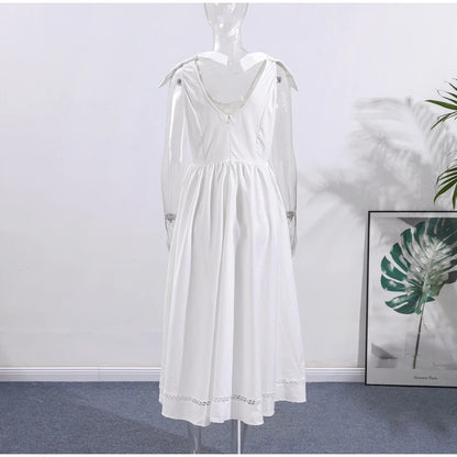 Fashion Woman Solid Bow A-line Dresses Ankle-length Sleeveless Backless Elegant Robes Swish Evening Party Bandage Slim Vestido