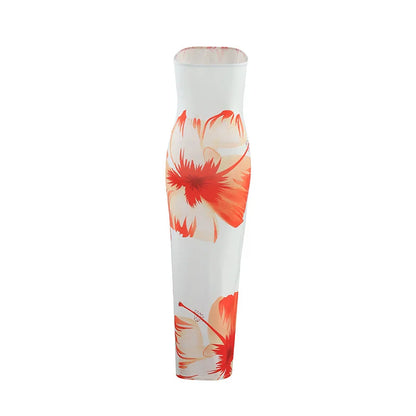 Summer 2025 New Fashion Temperament Sexy Strapless Slim Holiday Long Dress Elegant Backless Printing Sleeveless Dress