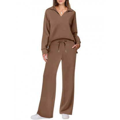 Women's Fashion Casual Drawstring Solid Color Suit