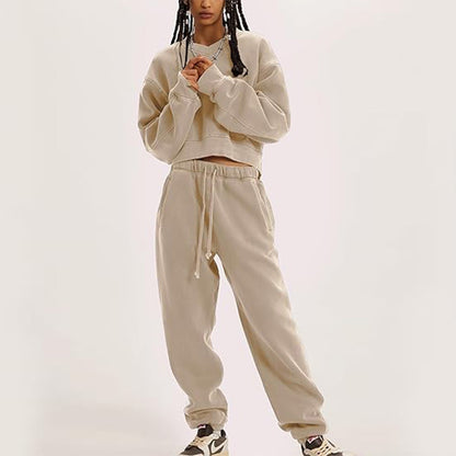 Women's V-neck Long-sleeved Midriff Outfit Sweatshirt Lace-up Sports Trousers