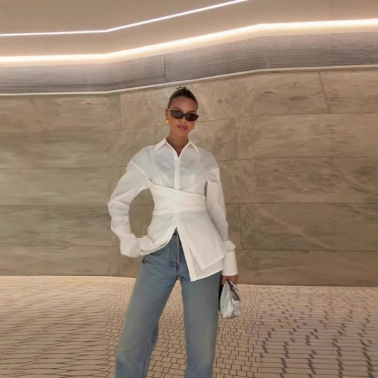 Female Loose And Irregular Slimming Long-sleeved Shirt
