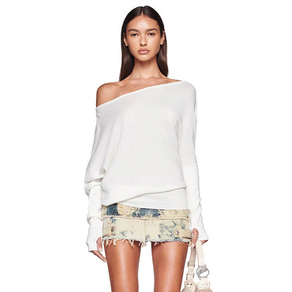 White Off-the-shoulder Clothes Pullover T-shirt Tops