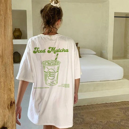 Retro Beautiful T-shirt Cute Matcha Short Sleeve