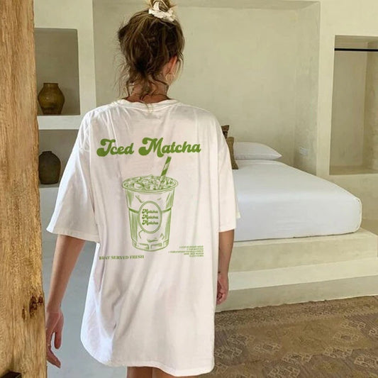Retro Beautiful T-shirt Cute Matcha Short Sleeve
