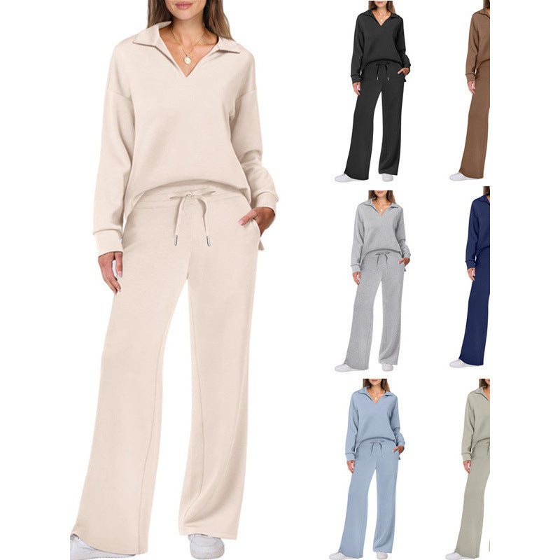 Women's Fashion Casual Drawstring Solid Color Suit